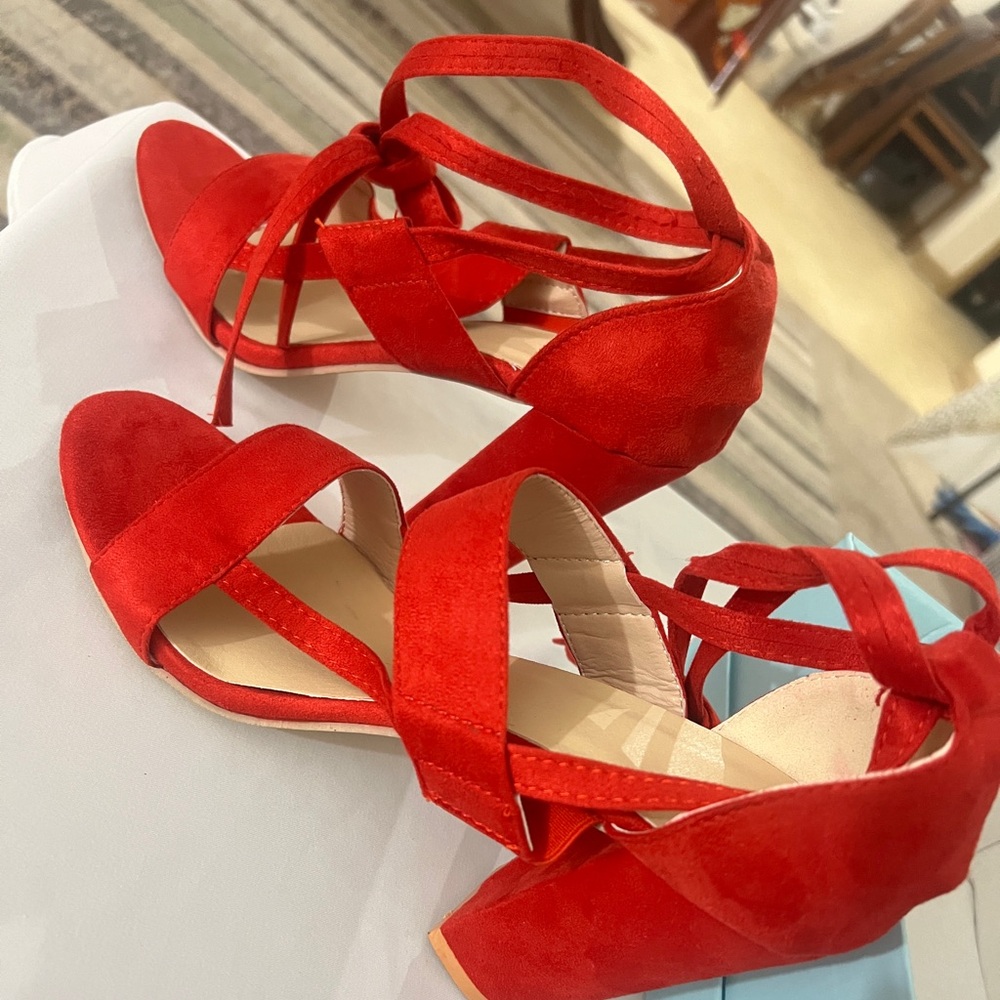 Red woman, shoes brand new